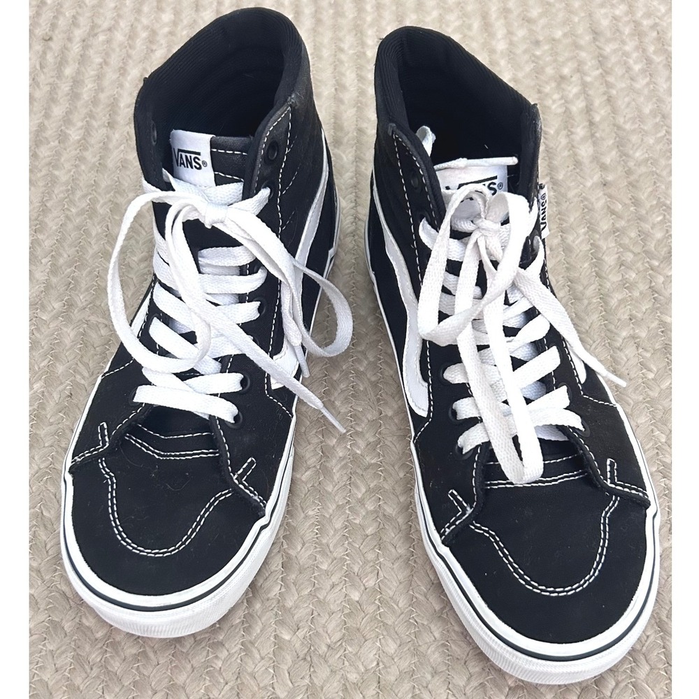 Vans Sk8-Hi‎ High Top Streetwear Sneakers Black White Canvas Suede SZ 7